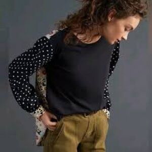 Anthropologie Maeve Polka Dot Floral‎ Split Back Top- Medium